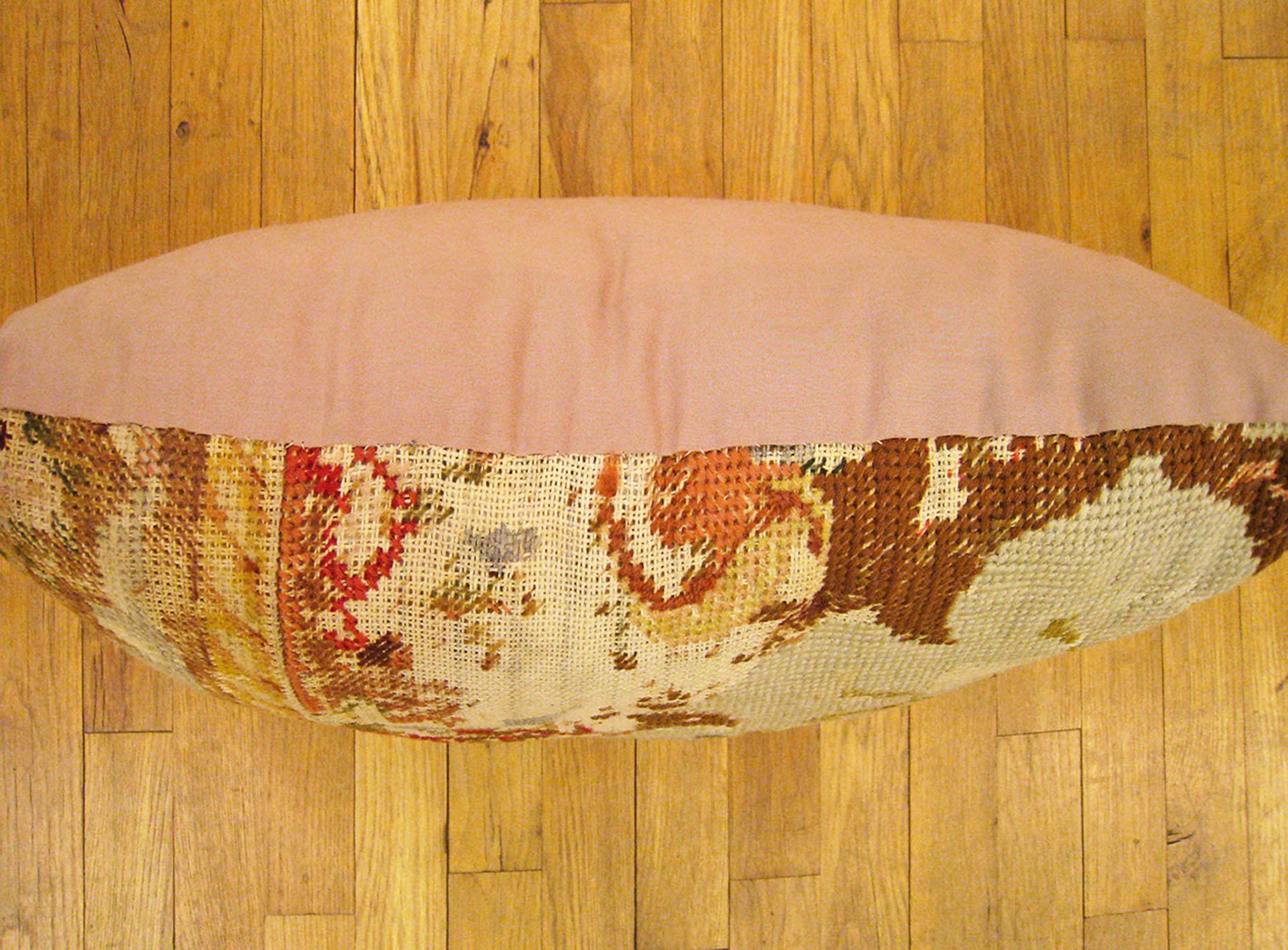 Pair of Vintage Decorative English Needlepoint Pillows, Terracotta Linen Backing 3