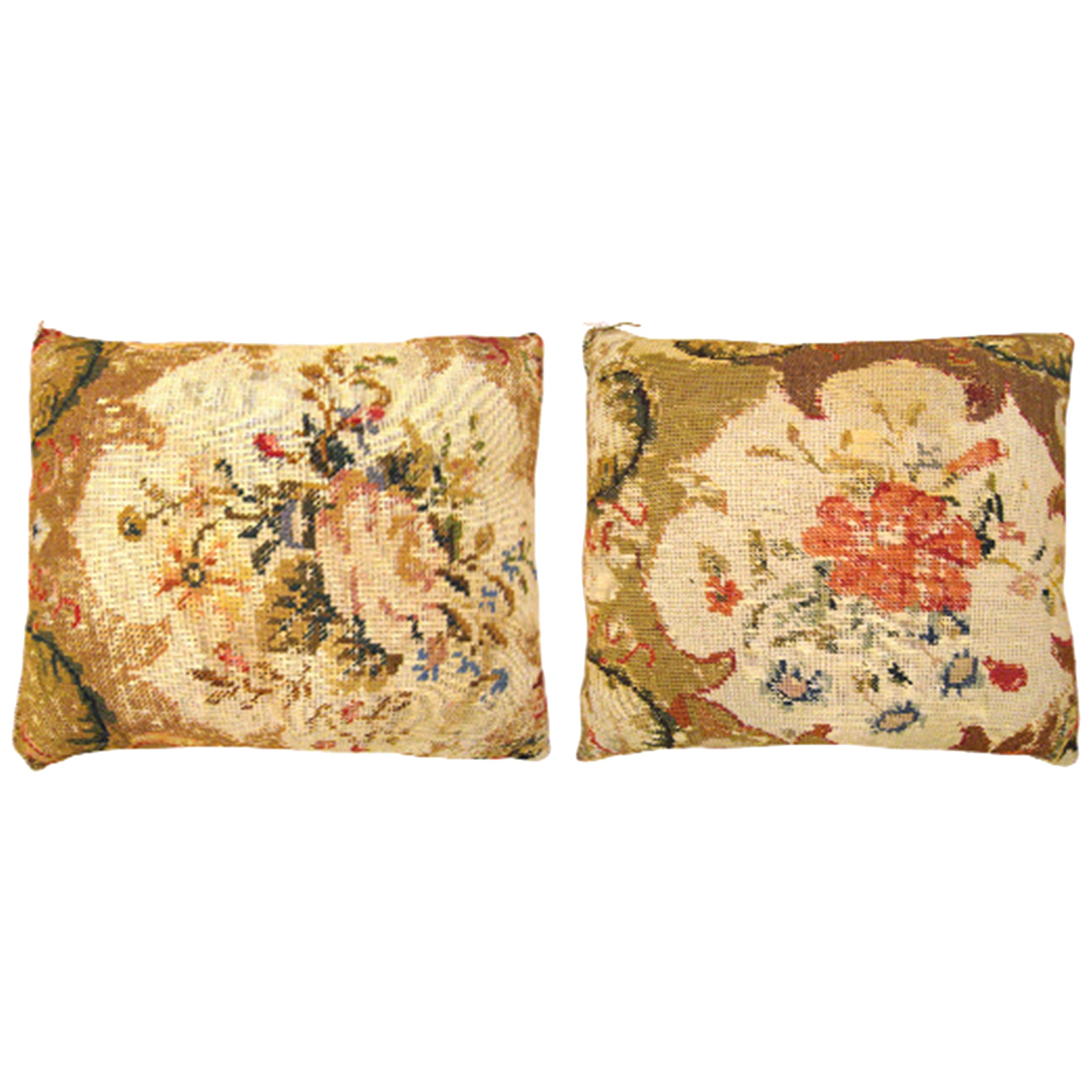 Pair of Handmade Needlepoint Down Pillows For Sale at 1stDibs