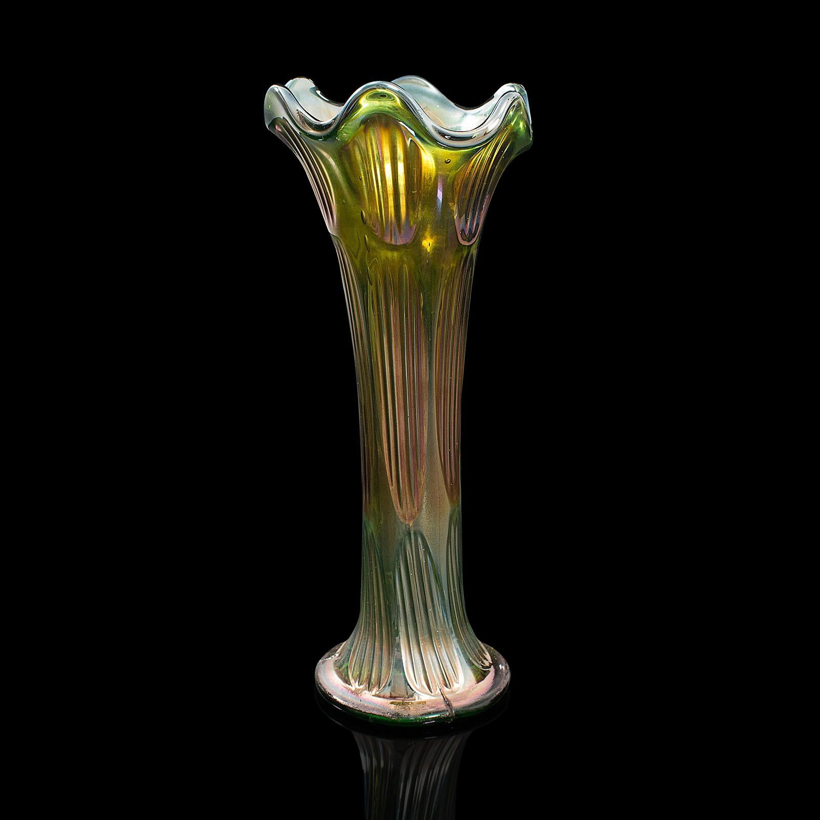 British Pair of Vintage Decorative Flower Vases, English, Carnival Glass, circa 1930 For Sale