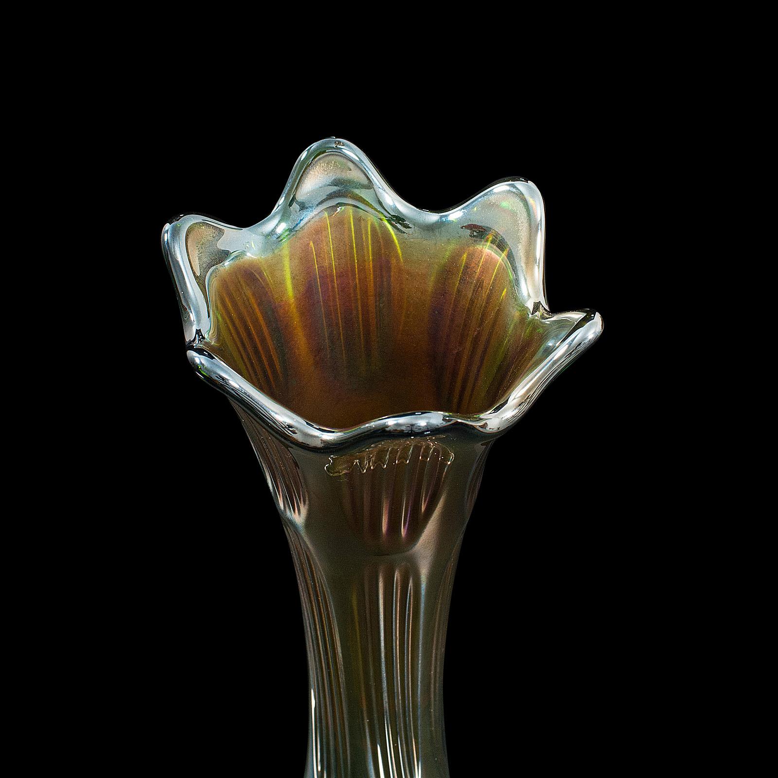 20th Century Pair of Vintage Decorative Flower Vases, English, Carnival Glass, circa 1930 For Sale