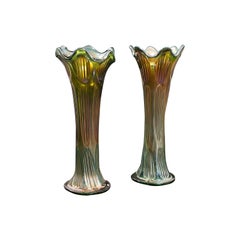 Pair of Antique Decorative Flower Vases, English, Carnival Glass, circa 1930