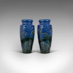 Pair of Vintage Decorative Flower Vases English Ceramic Hand Painted, circa 1930