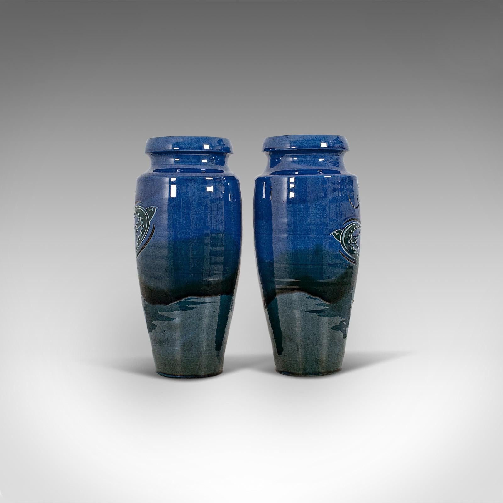 20th Century Pair of Vintage Decorative Flower Vases English Ceramic Hand Painted, circa 1930 For Sale