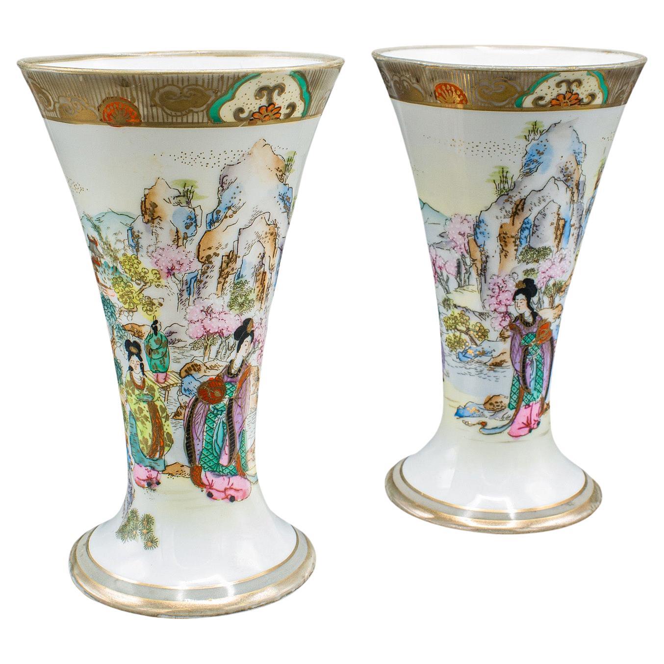 Paire de vases à fleurs décoratifs vintage japonais, céramique, Noritake, Art déco