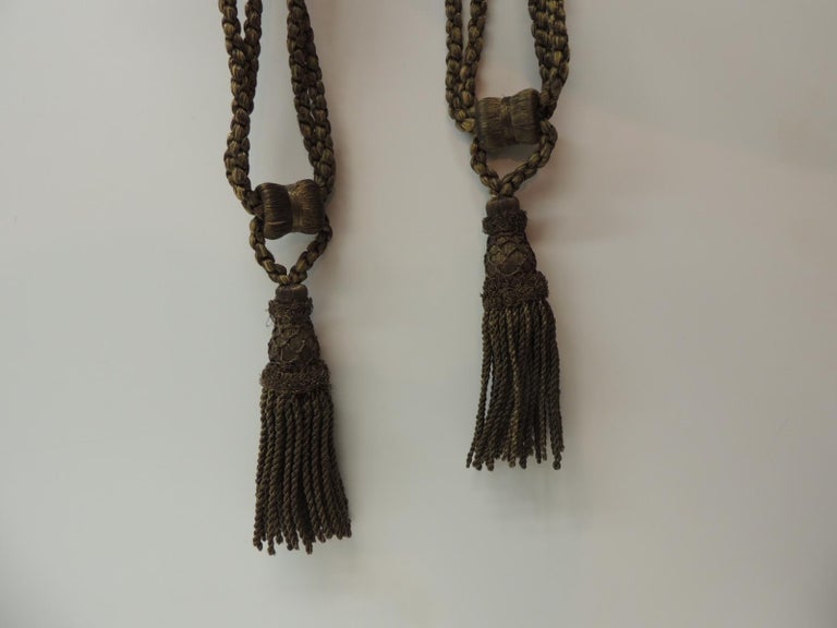 Pair of Vintage Decorative Gold Tassels with Rope For Sale at 1stDibs