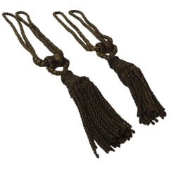 Pair of Vintage Decorative Gold Tassels with Rope