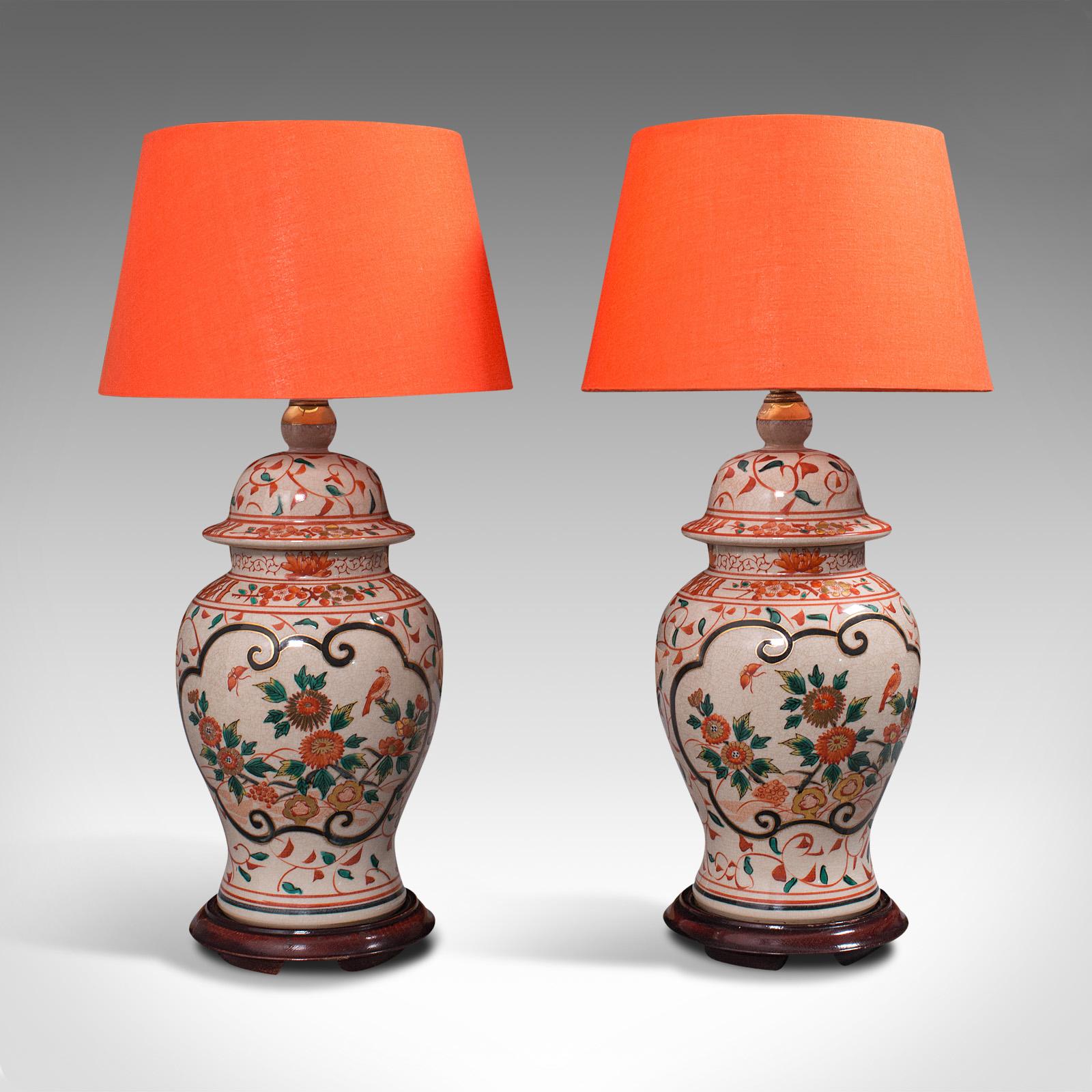 Pair of Vintage Decorative Lamps, Chinese, Ceramic, Table Light, Art Deco, 1940 In Good Condition In Hele, Devon, GB