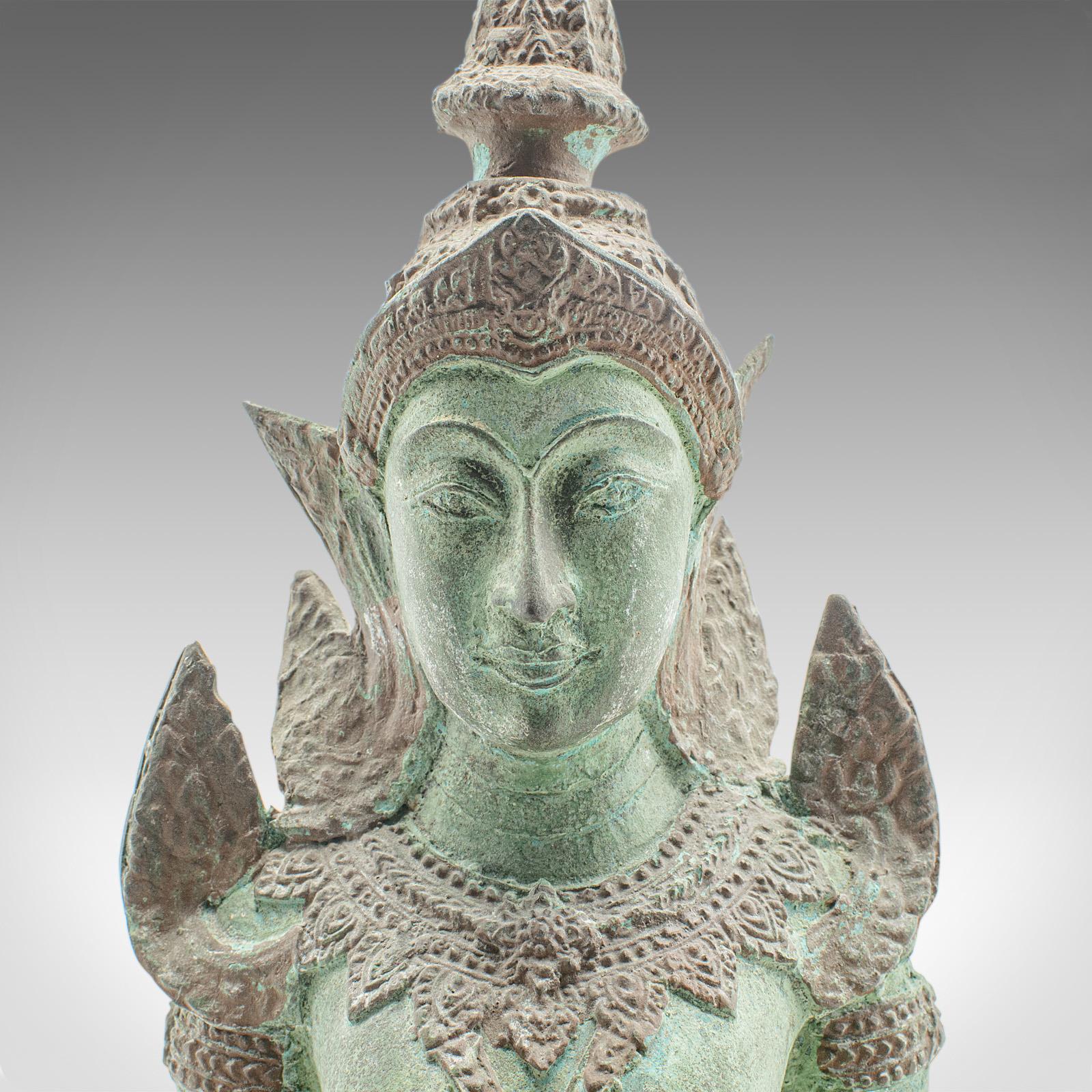 Pair Of Vintage Decorative Prayer Figures, Bronze Thai Deity, Bookends, Art Deco For Sale 4