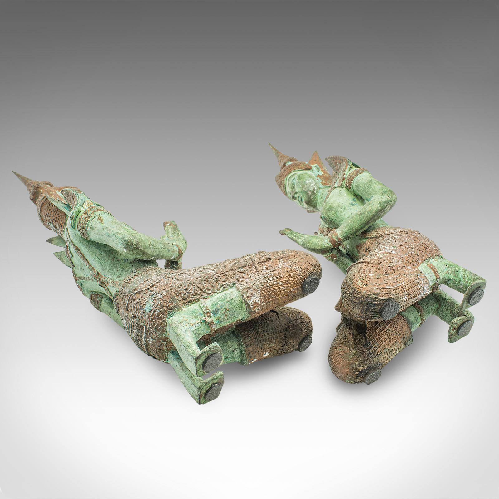 Pair Of Vintage Decorative Prayer Figures, Bronze Thai Deity, Bookends, Art Deco For Sale 5