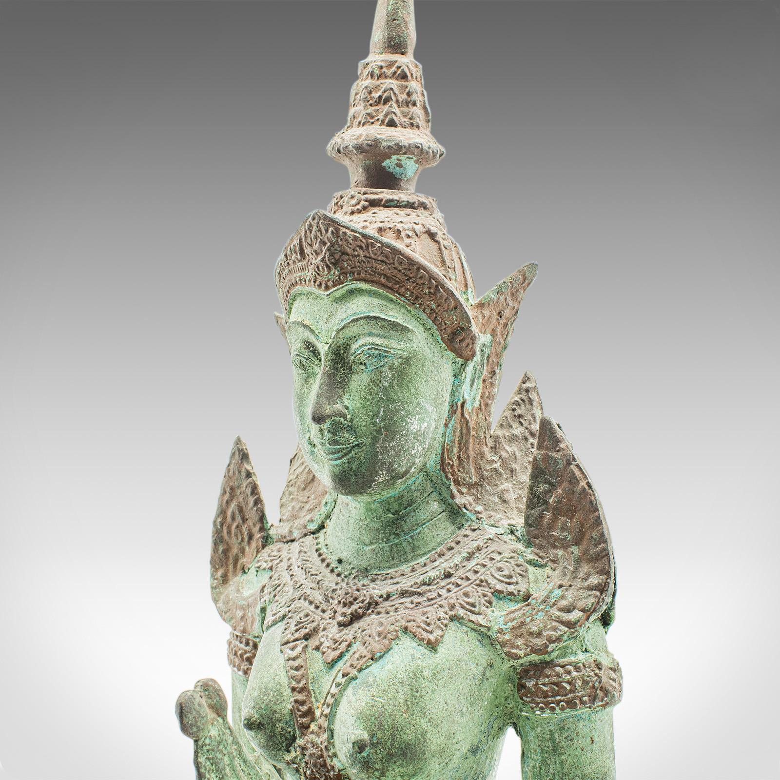Pair Of Vintage Decorative Prayer Figures, Bronze Thai Deity, Bookends, Art Deco For Sale 2