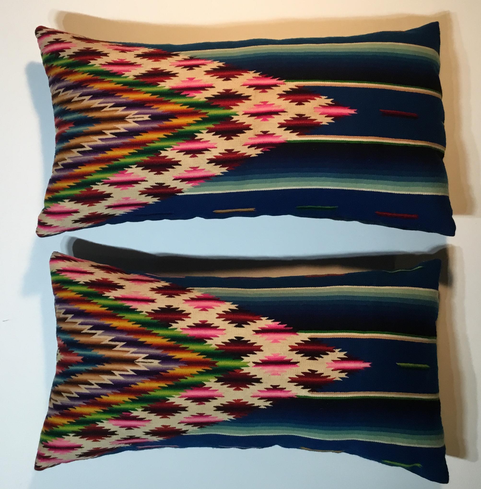 Pair of Vintage Decorative Saltillo Blanket Pillows 7