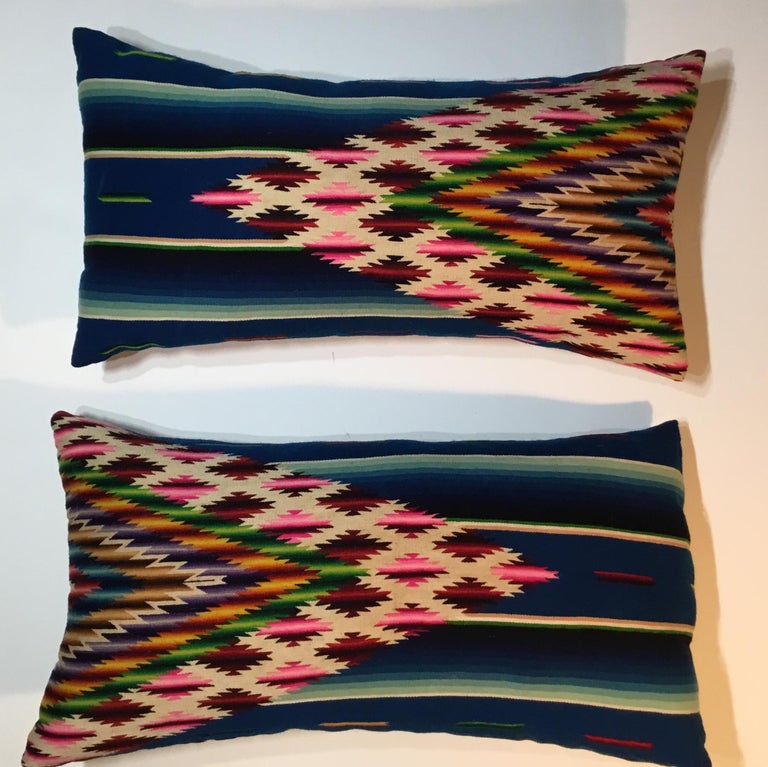 Pair Of Vintage Decorative Saltillo Blanket Pillows At 1stdibs