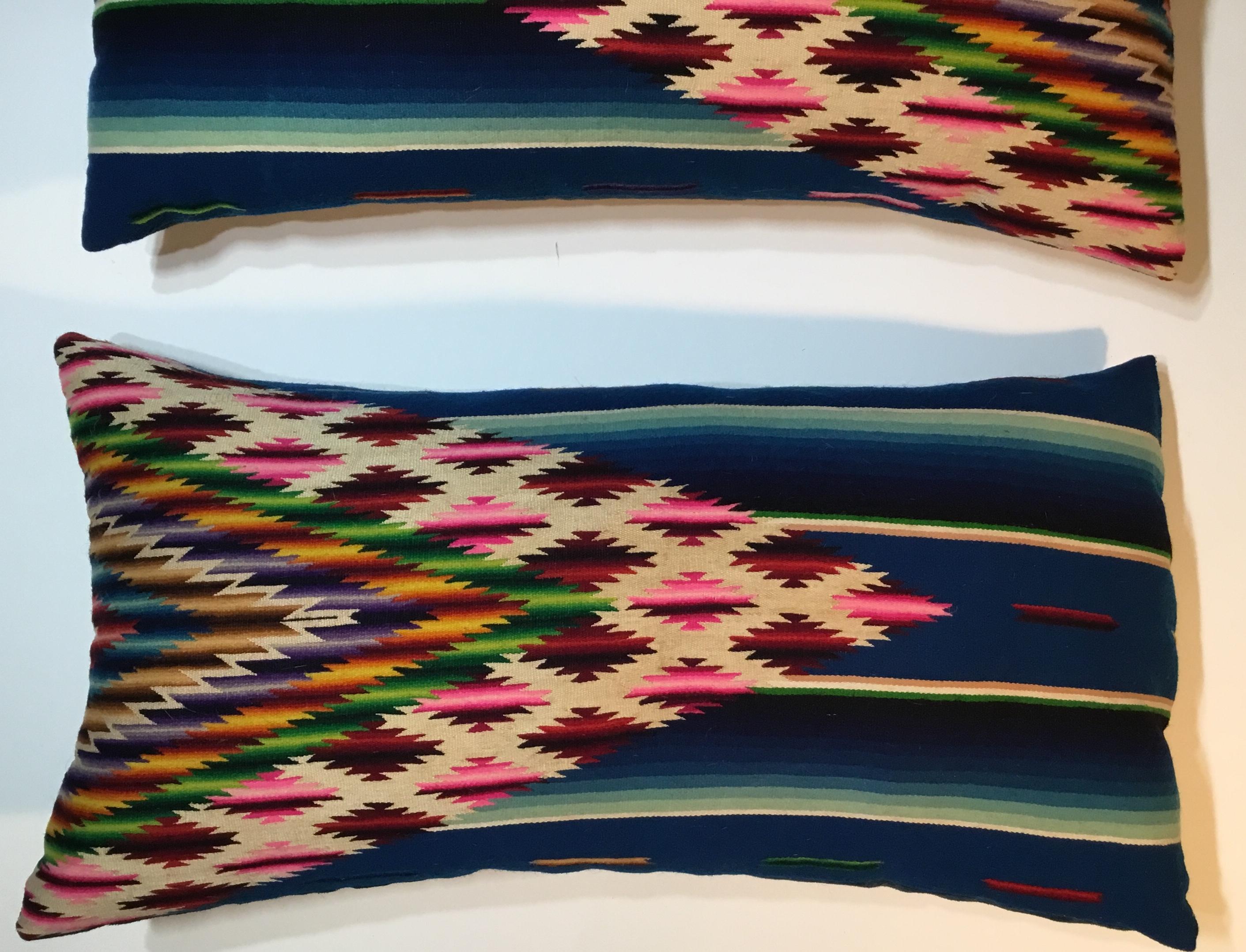 Mexican Pair of Vintage Decorative Saltillo Blanket Pillows