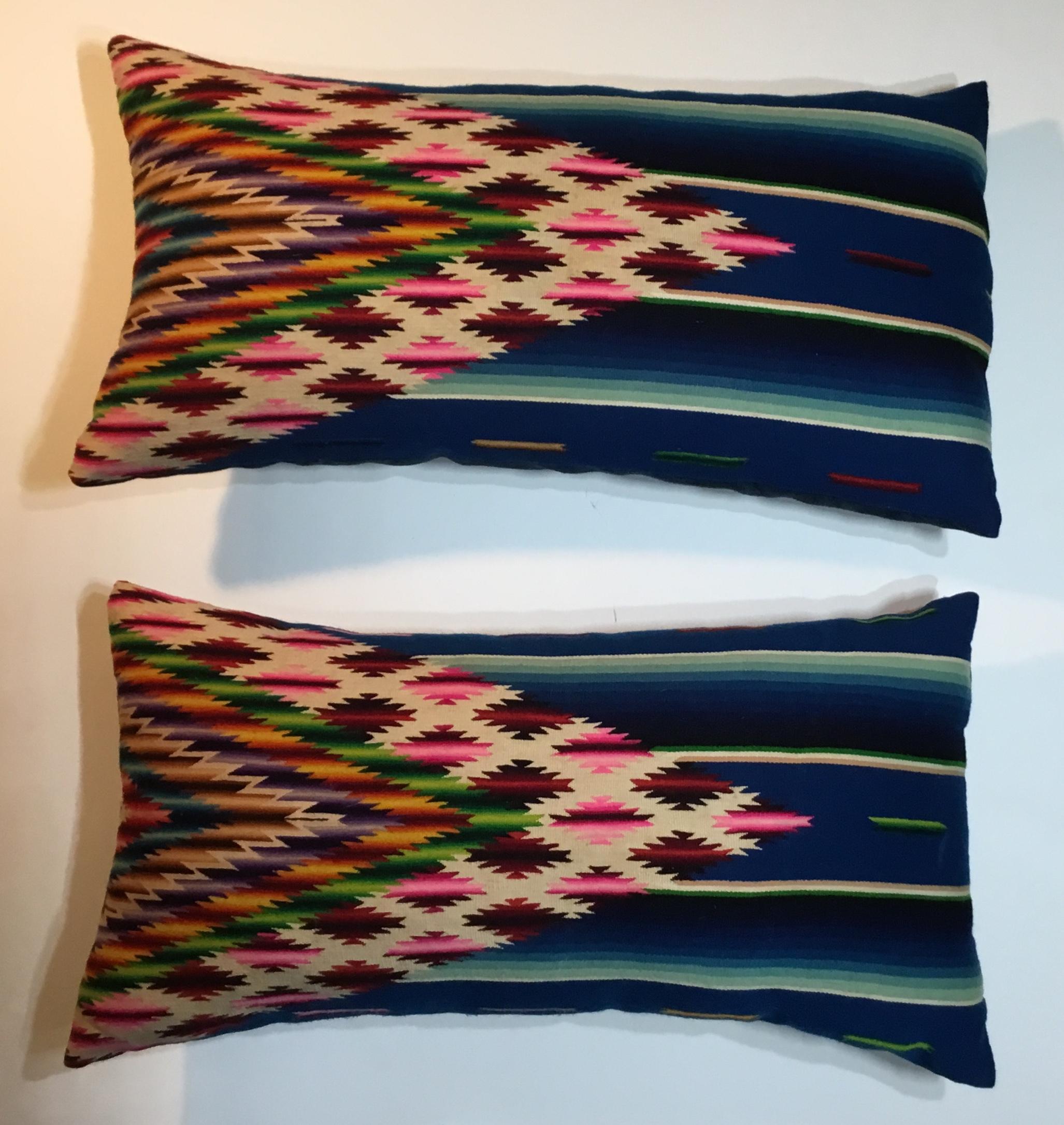 20th Century Pair of Vintage Decorative Saltillo Blanket Pillows