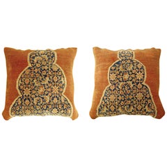 Pair of Vintage Decorative Traditional Oriental Carpet Pillows