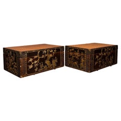 Pair Of Vintage Decorative Trunks, Japanese, Lacquered, Bamboo, Art Deco, C.1940