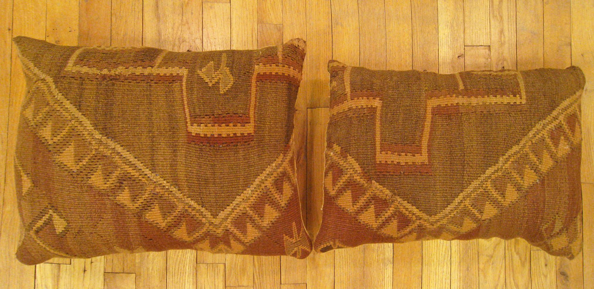 Pair of vintage Turkish Kilim rug pillows, size 24