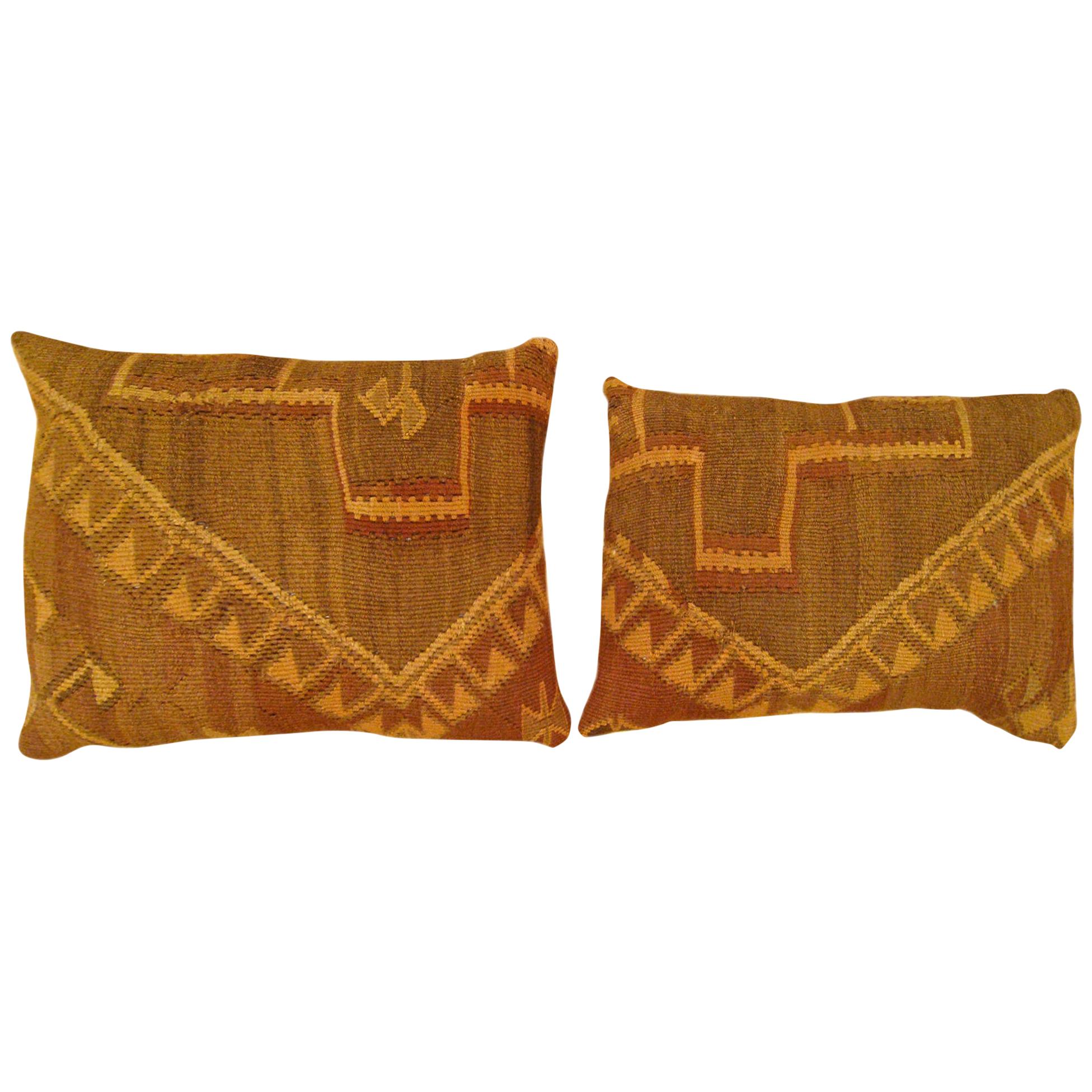 Pair of Vintage Decorative Turkish Kilim Oriental Rug Pillows