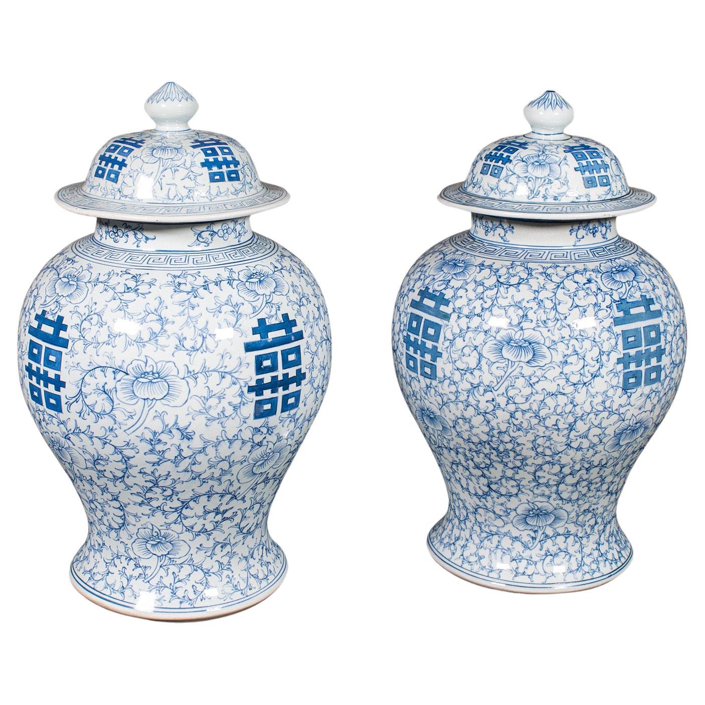 Pair Of Vintage Decorative Vases, Chinese, Ceramic, Flower Urn, Art Deco, C.1940 For Sale