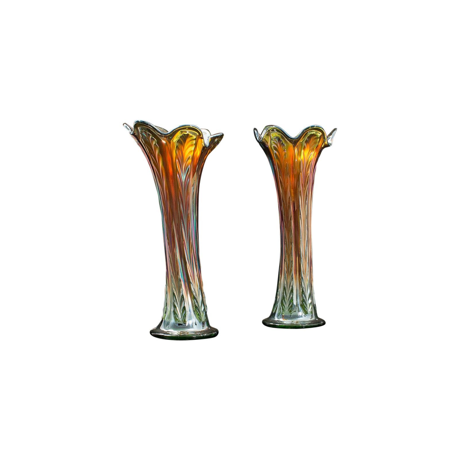 Pair of Vintage Decorative Vases, English, Carnival Glass, Lustre