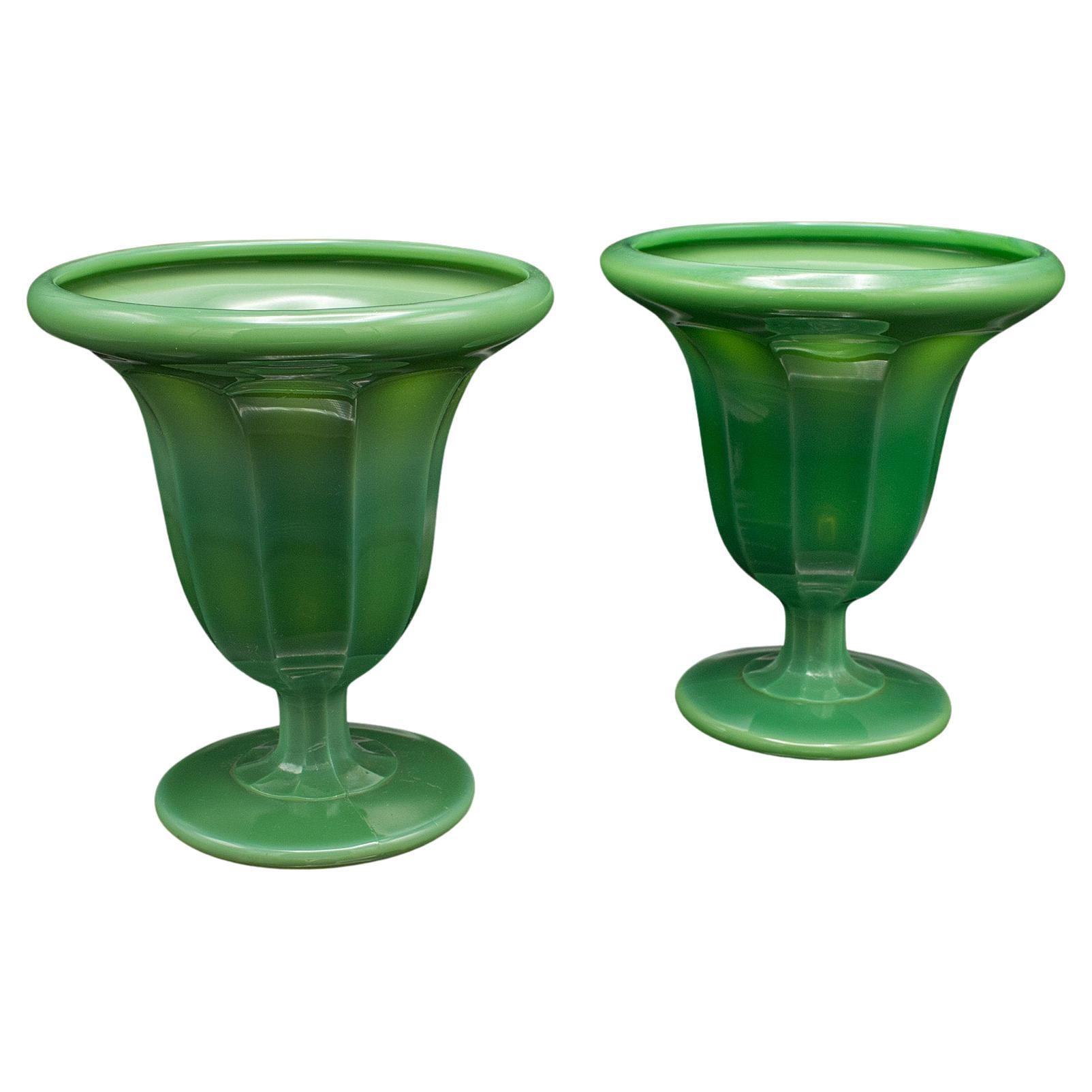 Pair Of Vintage Decorative Vases, English, Glass, Plant Pots, Art Deco, C.1930 For Sale