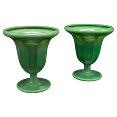 Pair Of Antique Decorative Vases, English, Glass, Plant Pots, Art Deco, C.1930