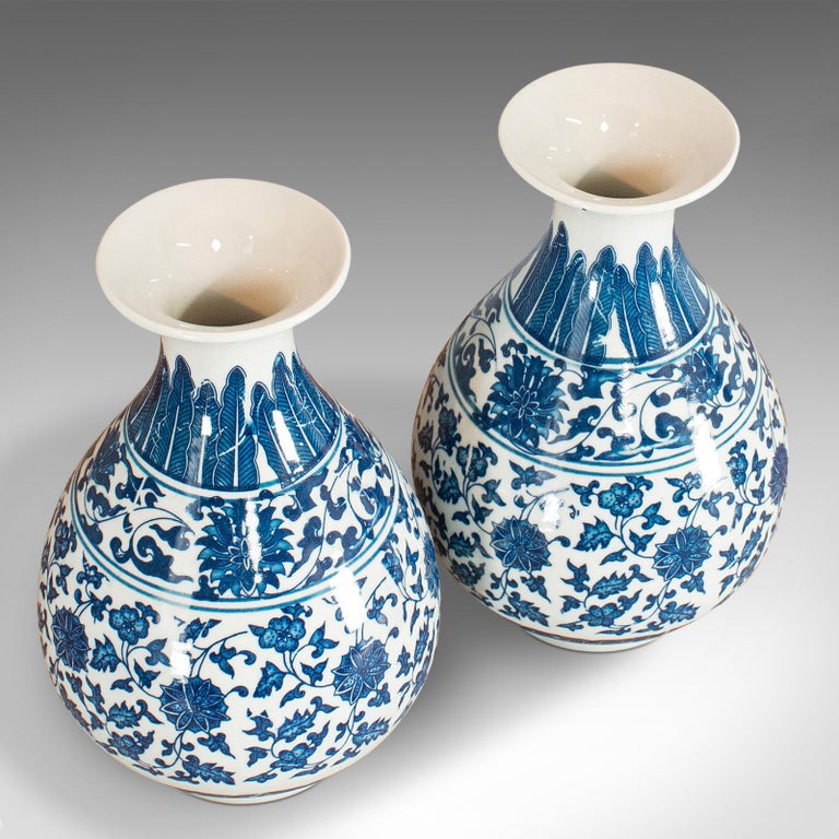 Pair of, Vintage Decorative Vases, Oriental, Ceramic, Baluster Urn, 20th Century For Sale at 1stDibs