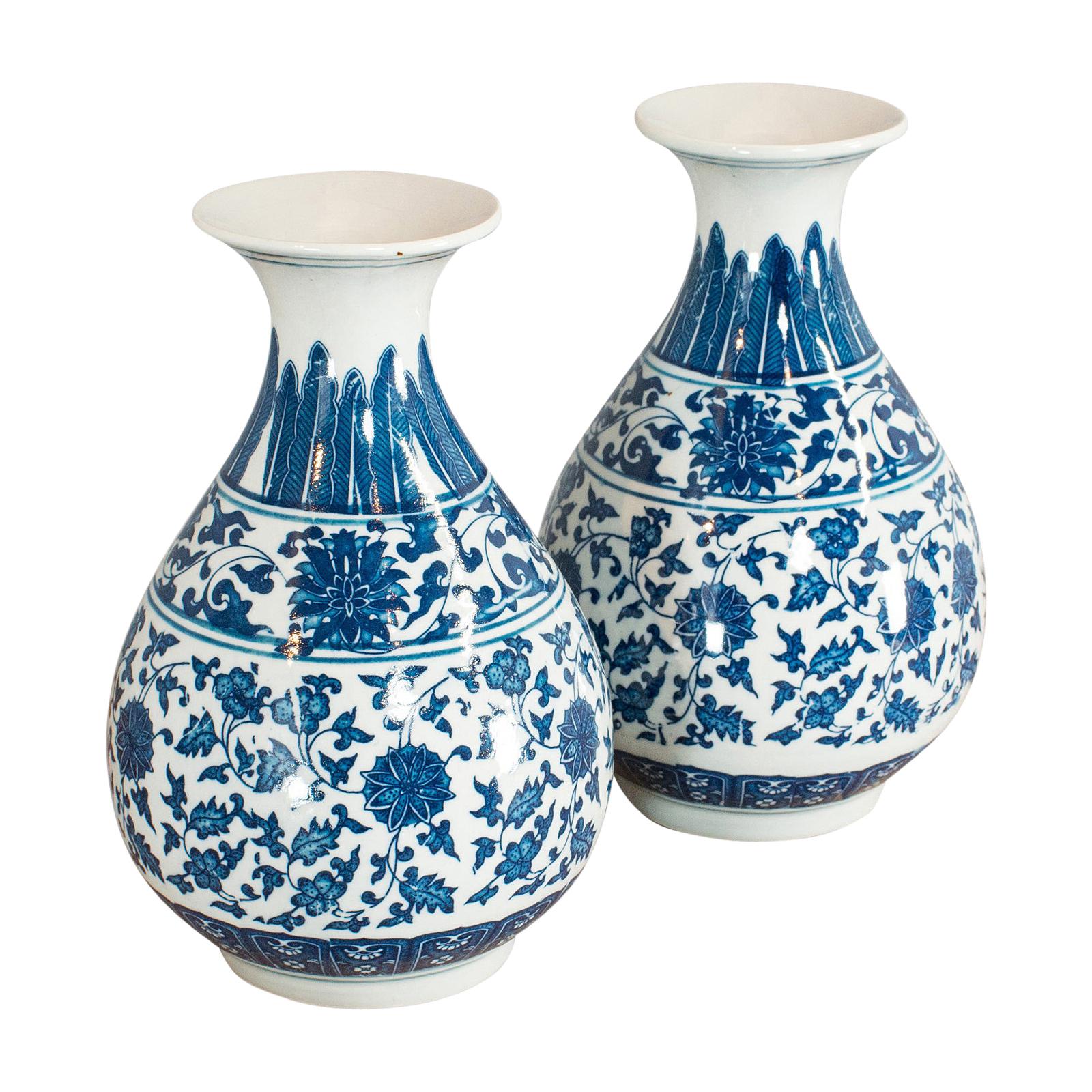 Pair of, Vintage Decorative Vases, Oriental, Ceramic, Baluster Urn, 20th Century For Sale