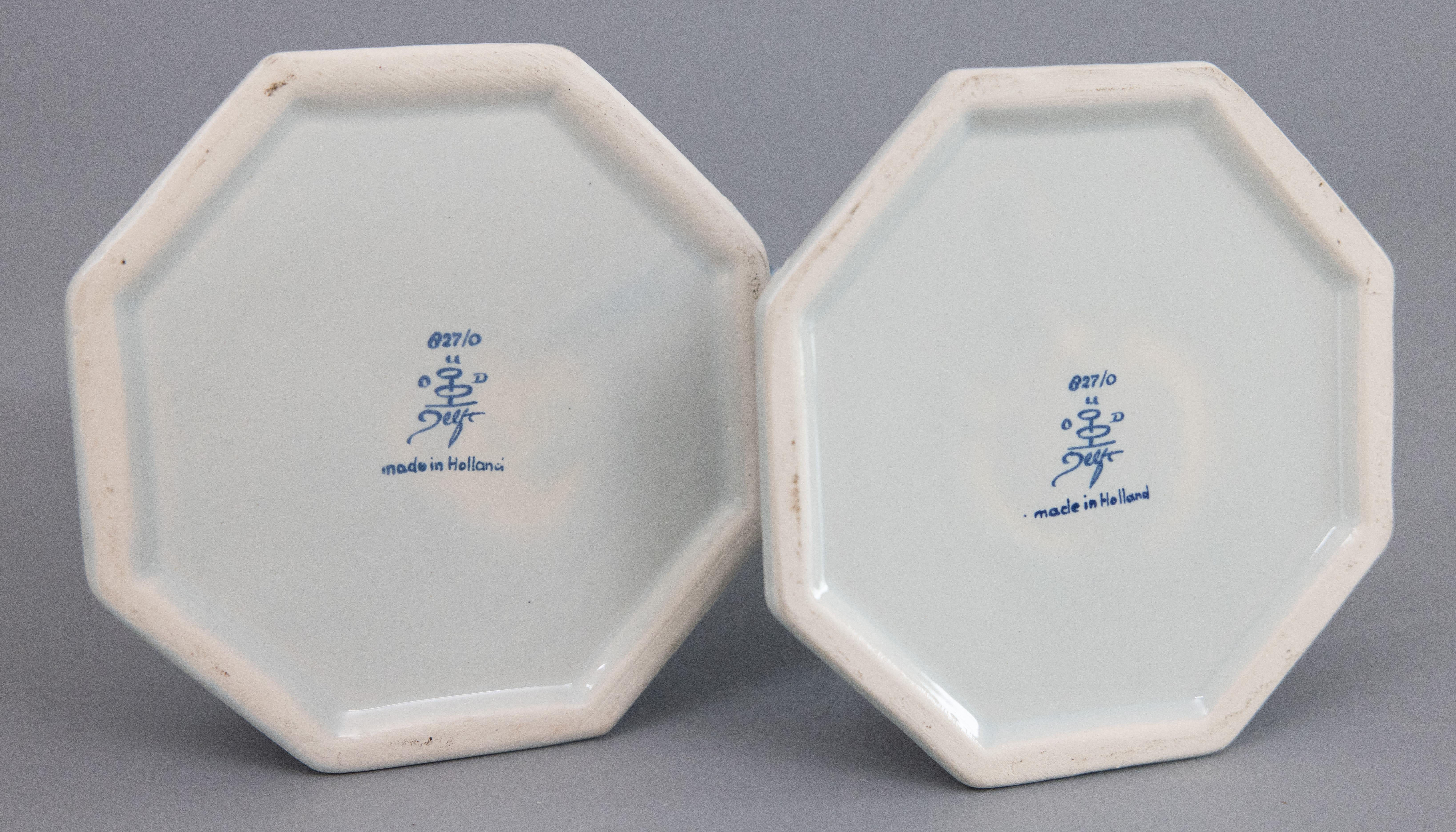 Pair of Mid-20th Century Dutch Delft Faience Floral Candlesticks For Sale 2