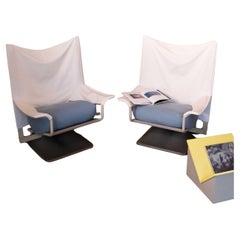 Pair of vintage design 1970s Cassina 650 AEO chairs in pale blue and white