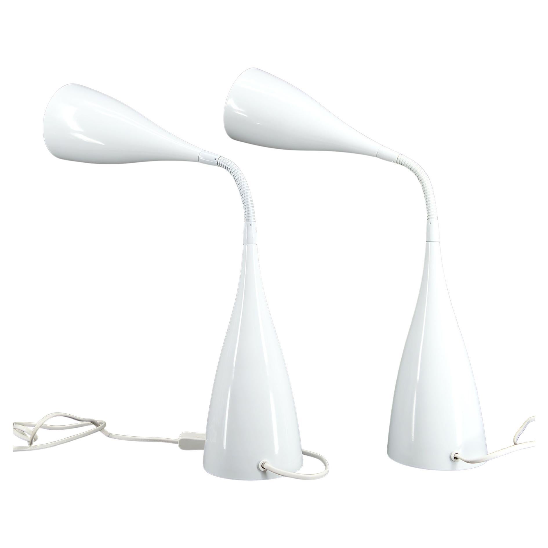 Pair of Vintage Design Lamps in White Enamelled Sheet Metal, circa 1970