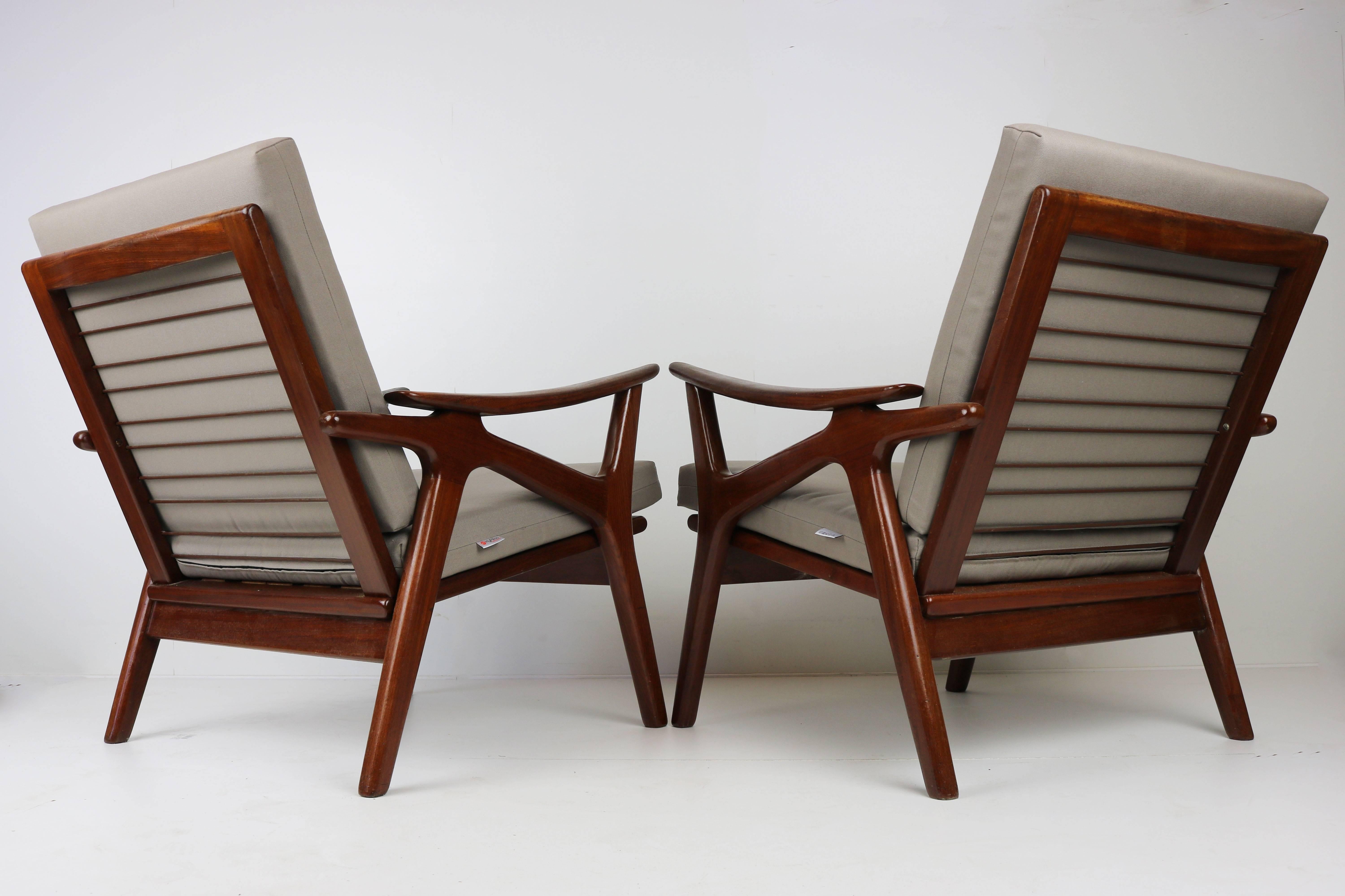 Pair of Vintage Design Lounge Chairs by De Ster Gelderland Teak Brown Grey, 1960 3