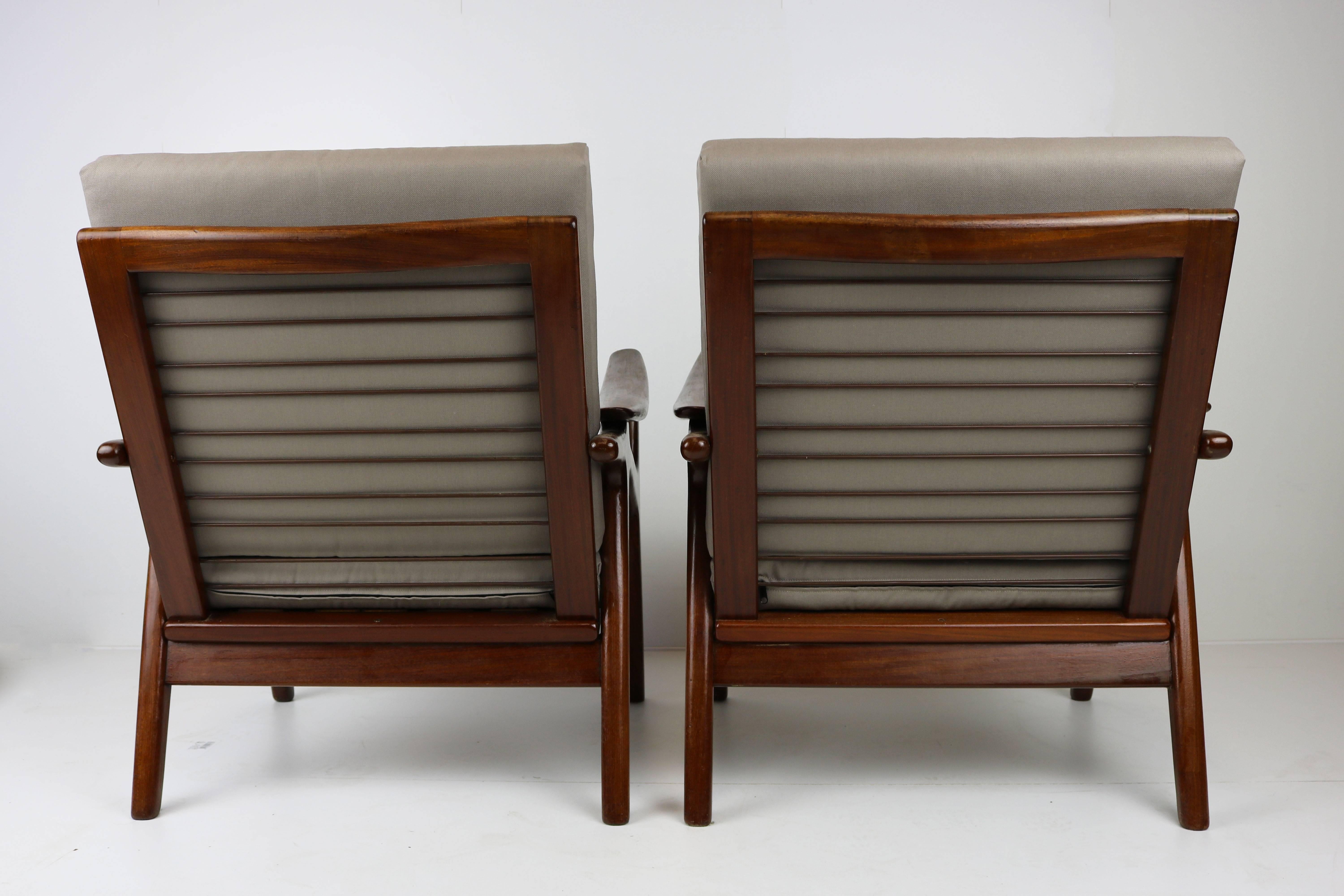Pair of Vintage Design Lounge Chairs by De Ster Gelderland Teak Brown Grey, 1960 4