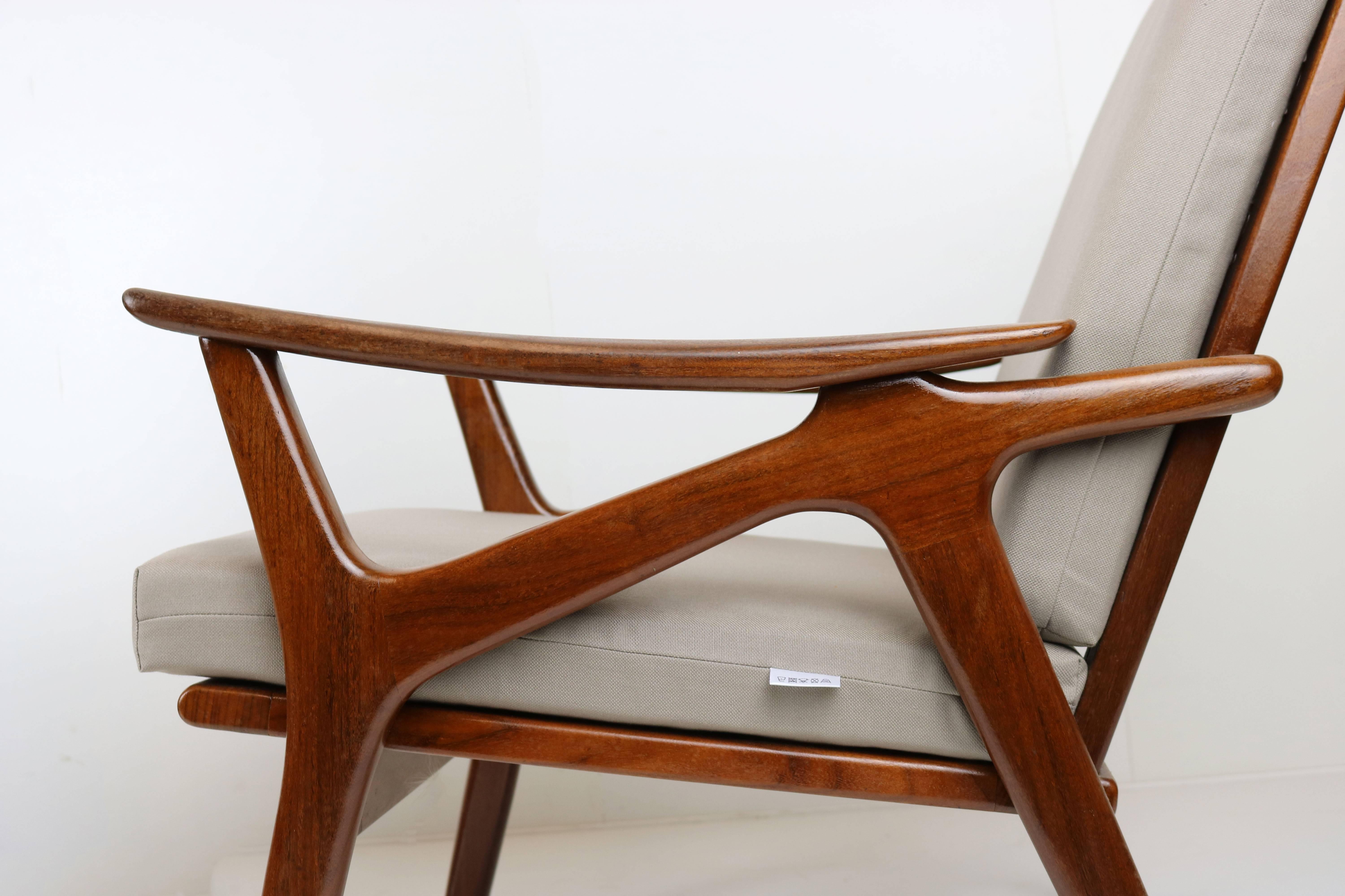 Dutch Pair of Vintage Design Lounge Chairs by De Ster Gelderland Teak Brown Grey, 1960