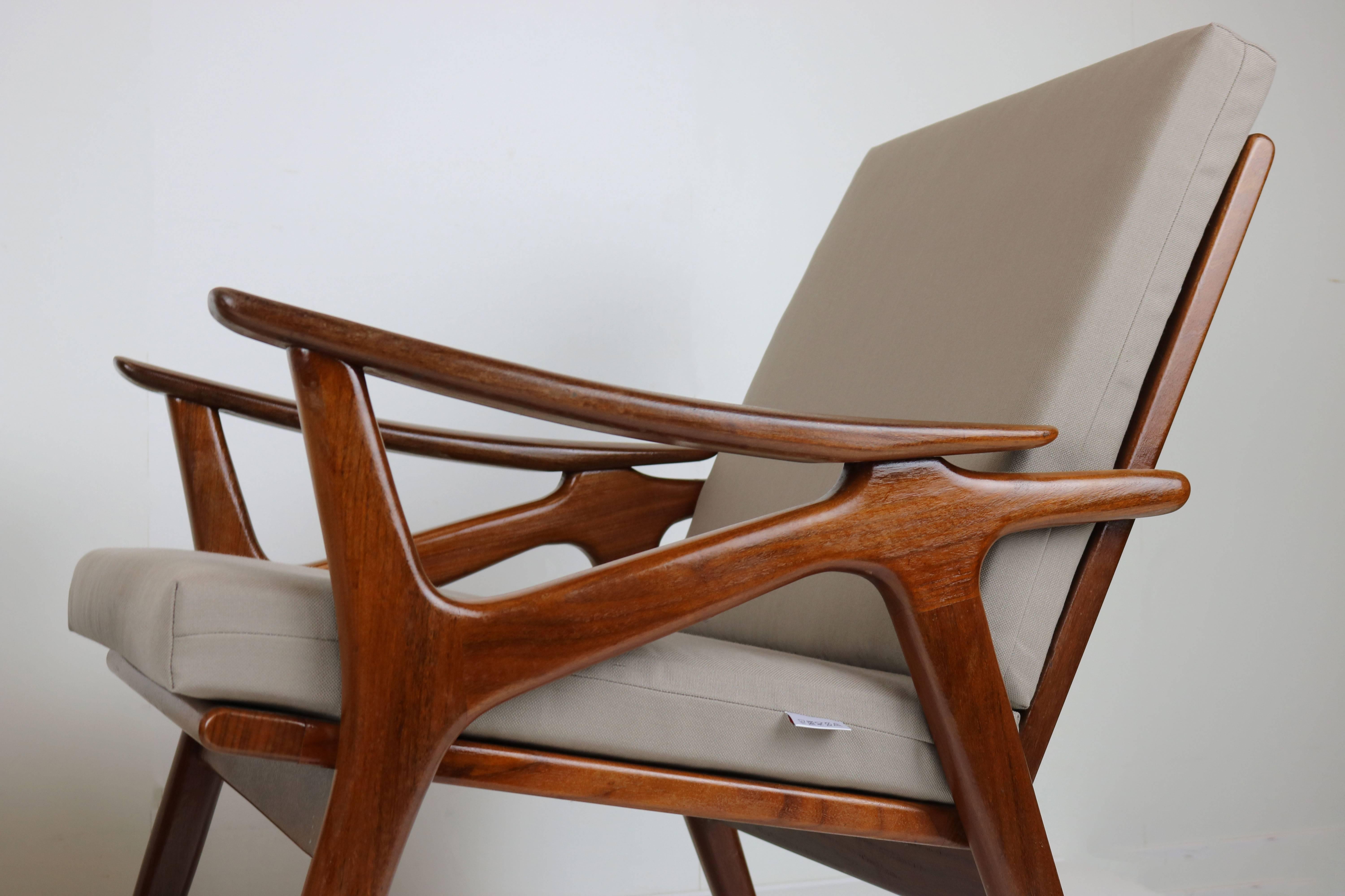 Pair of Vintage Design Lounge Chairs by De Ster Gelderland Teak Brown Grey, 1960 1