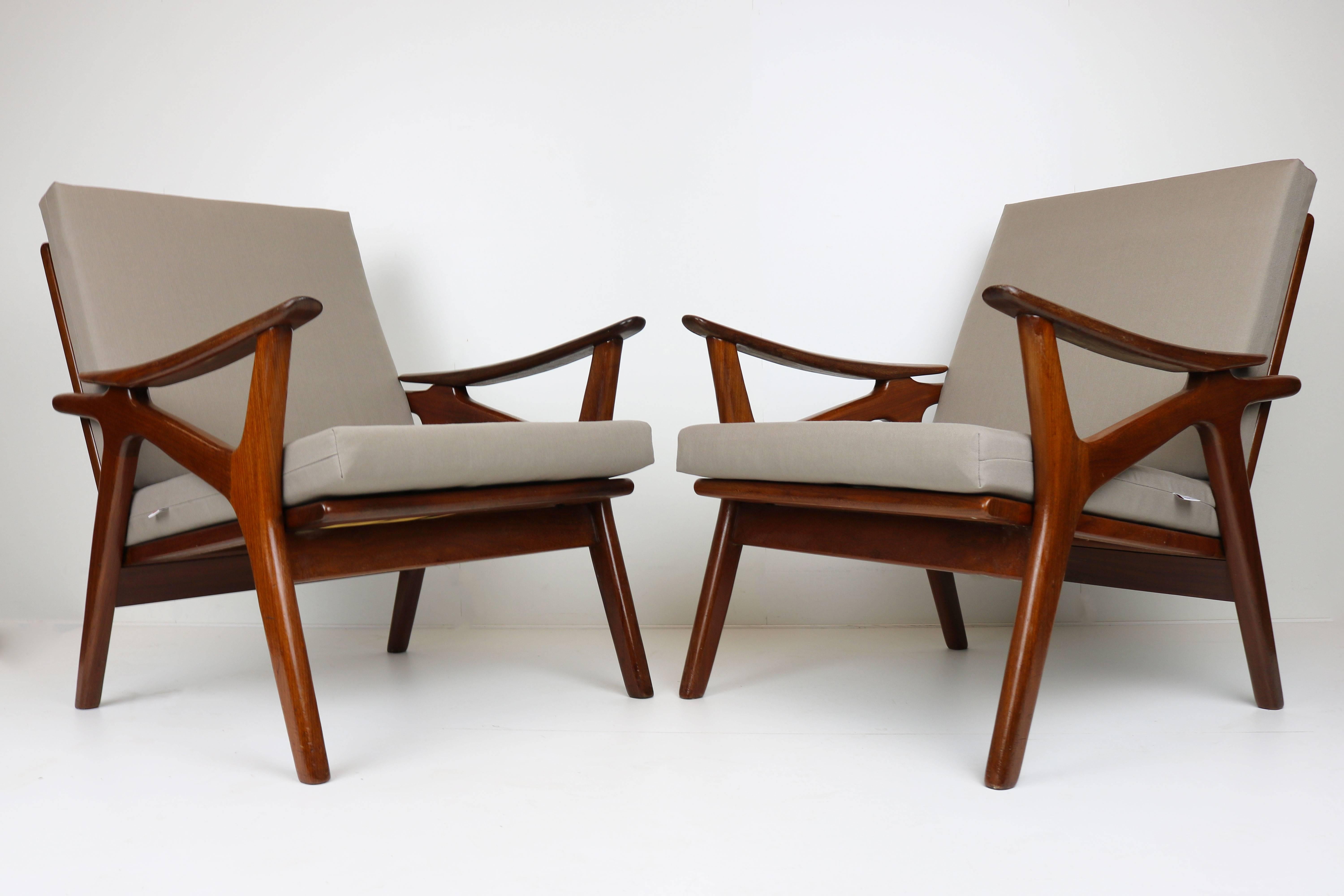 Pair of Vintage Design Lounge Chairs by De Ster Gelderland Teak Brown Grey, 1960 2