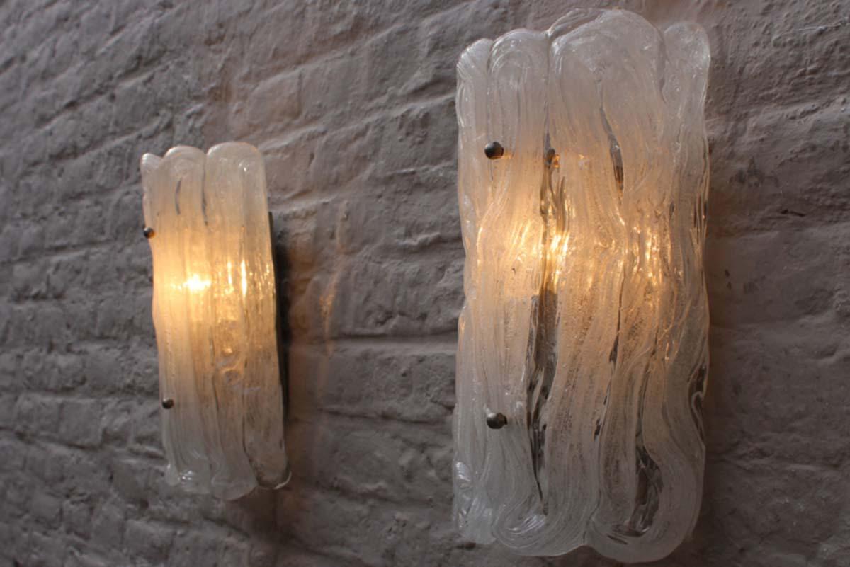 Mid-Century Modern Pair of Vintage Design Murano Glass Wall Lights / Sconces by Egon Hillebrand For Sale