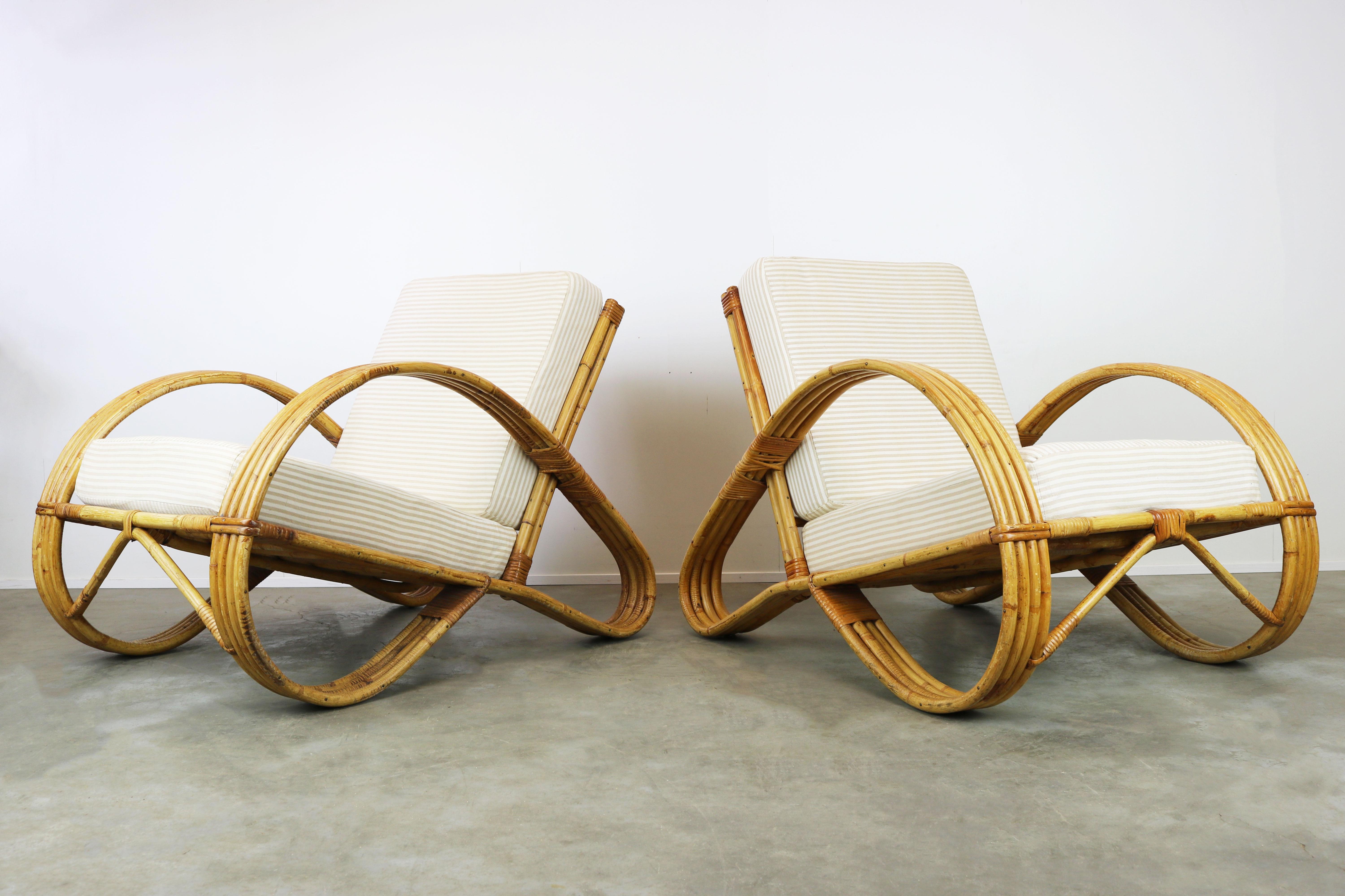 Pair of Vintage Design Rattan Lounge Chairs Designed by Rohe Noordwolde, 1950 4