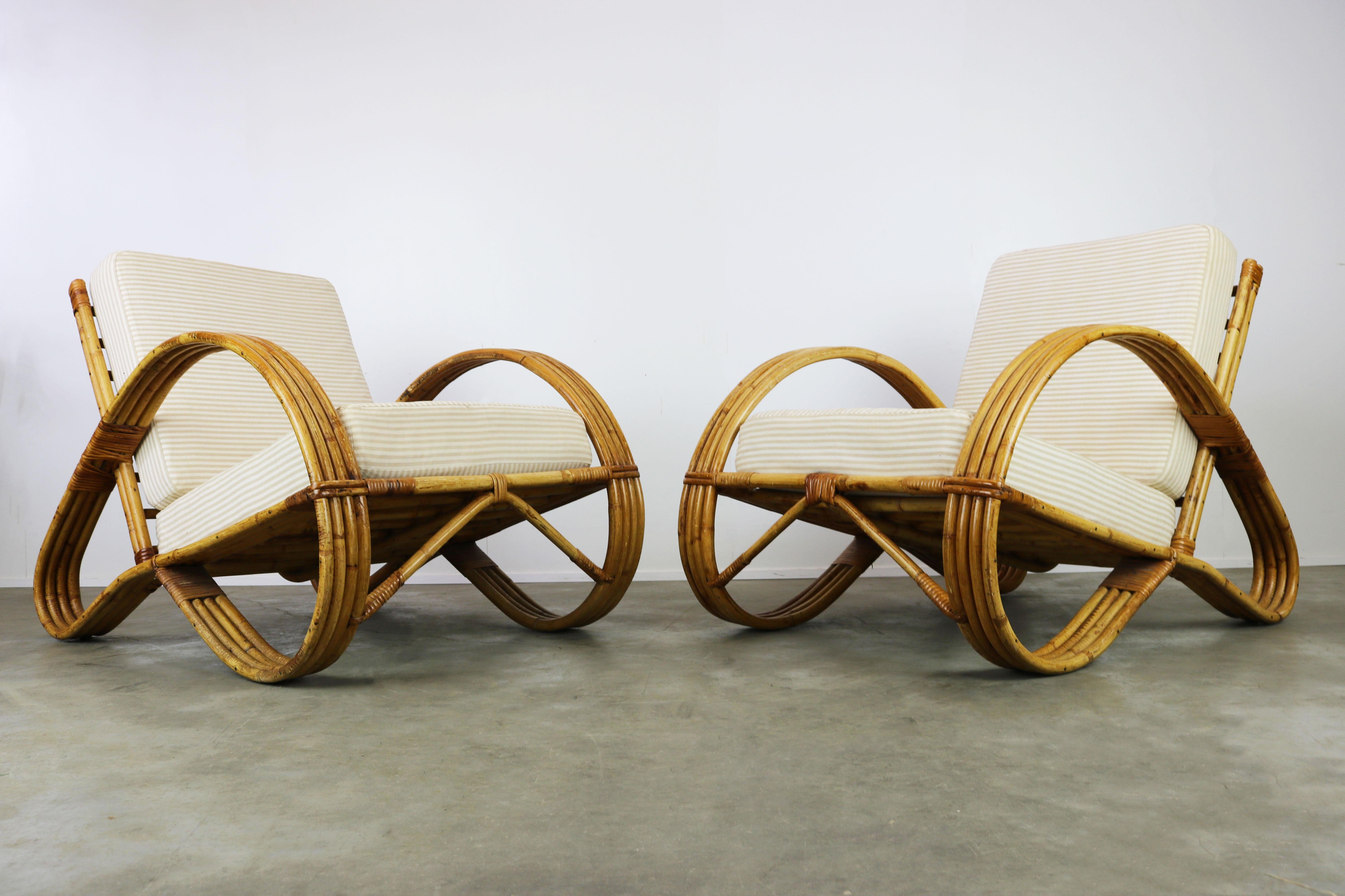 Mid-Century Modern Pair of Vintage Design Rattan Lounge Chairs Designed by Rohe Noordwolde, 1950