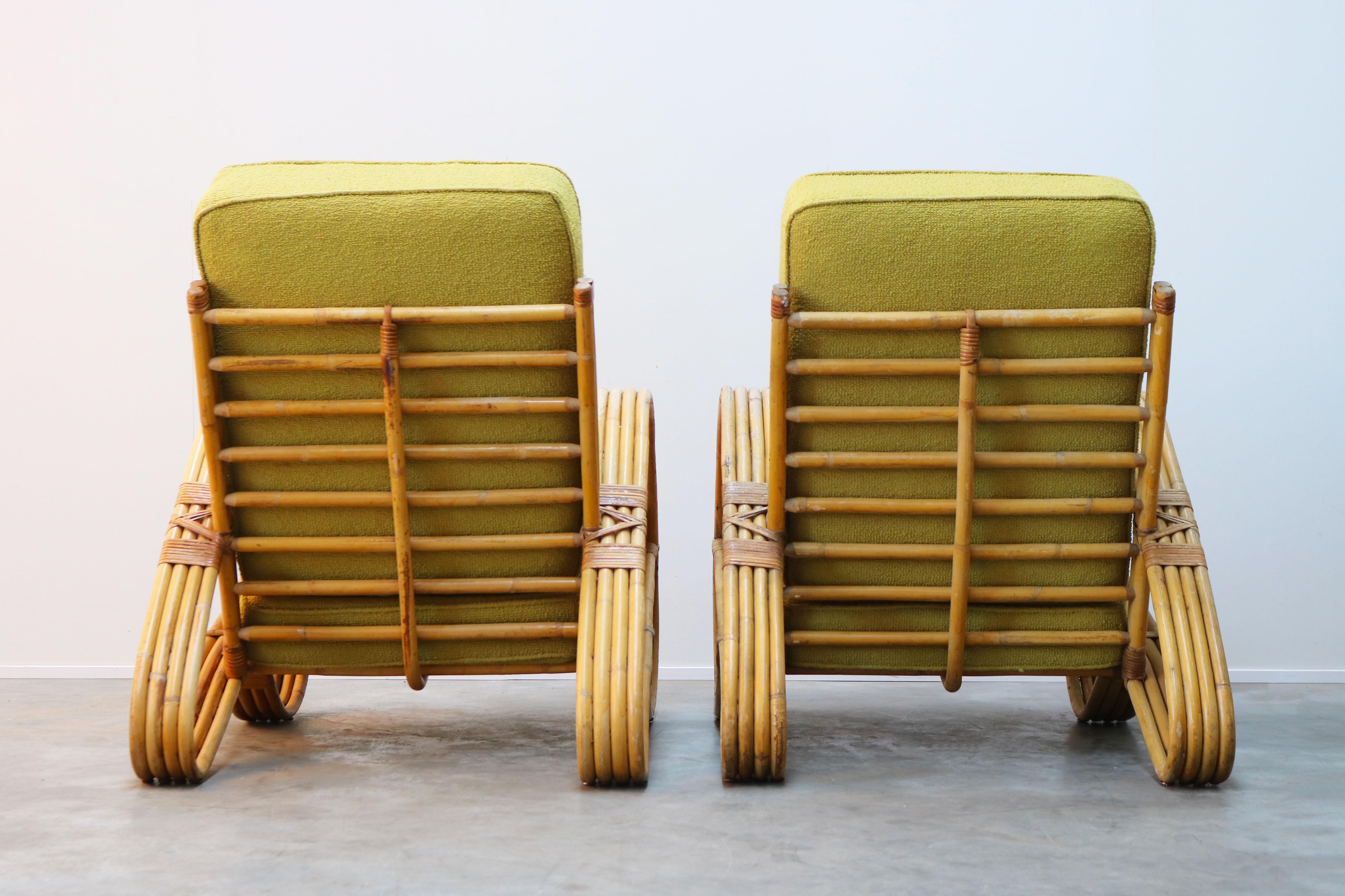 Pair of Vintage Design Rattan Lounge Chairs Designed by Rohe Noordwolde, 1950 In Good Condition In Ijzendijke, NL
