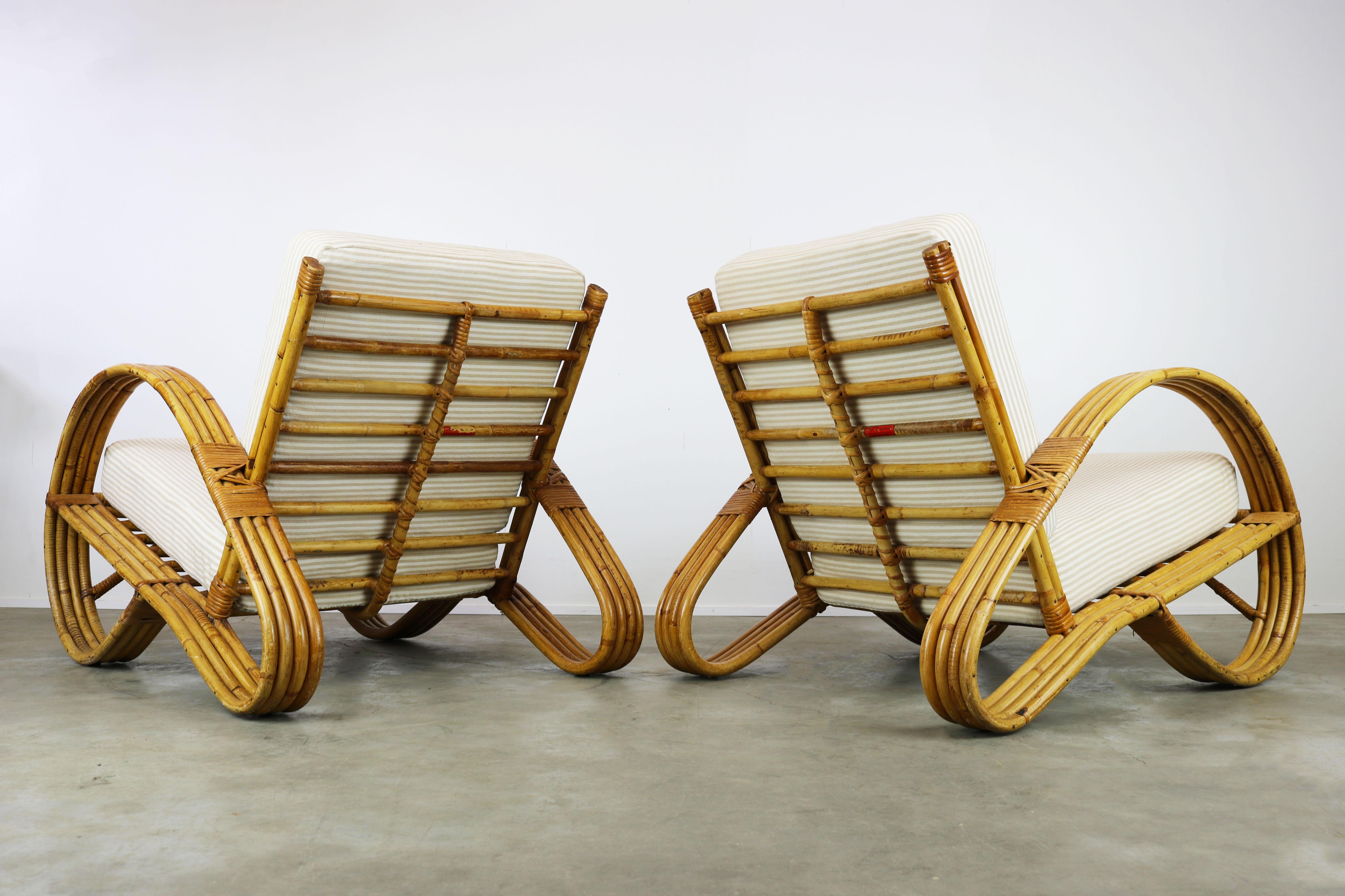 Mid-20th Century Pair of Vintage Design Rattan Lounge Chairs Designed by Rohe Noordwolde, 1950