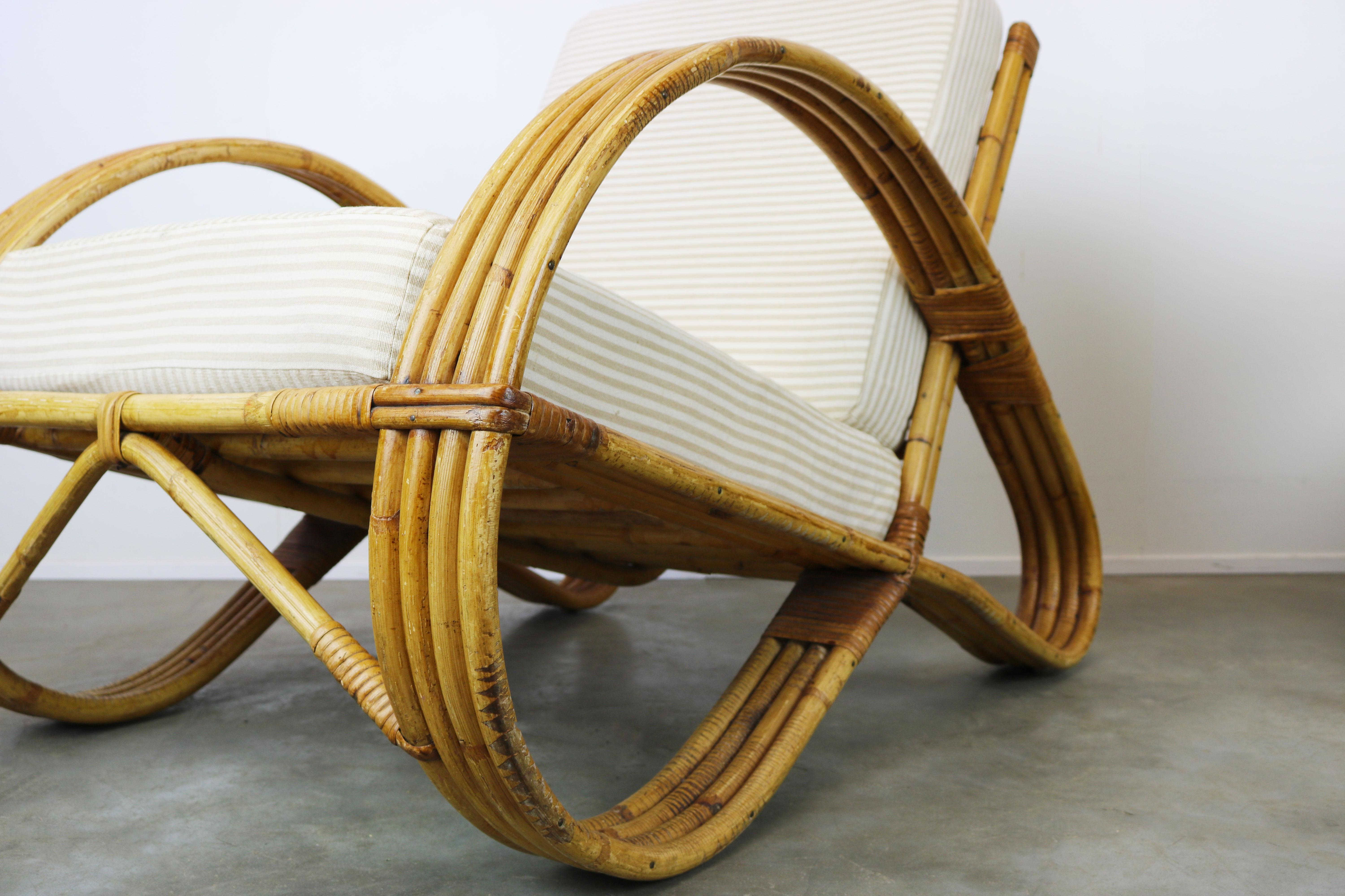 Pair of Vintage Design Rattan Lounge Chairs Designed by Rohe Noordwolde, 1950 1