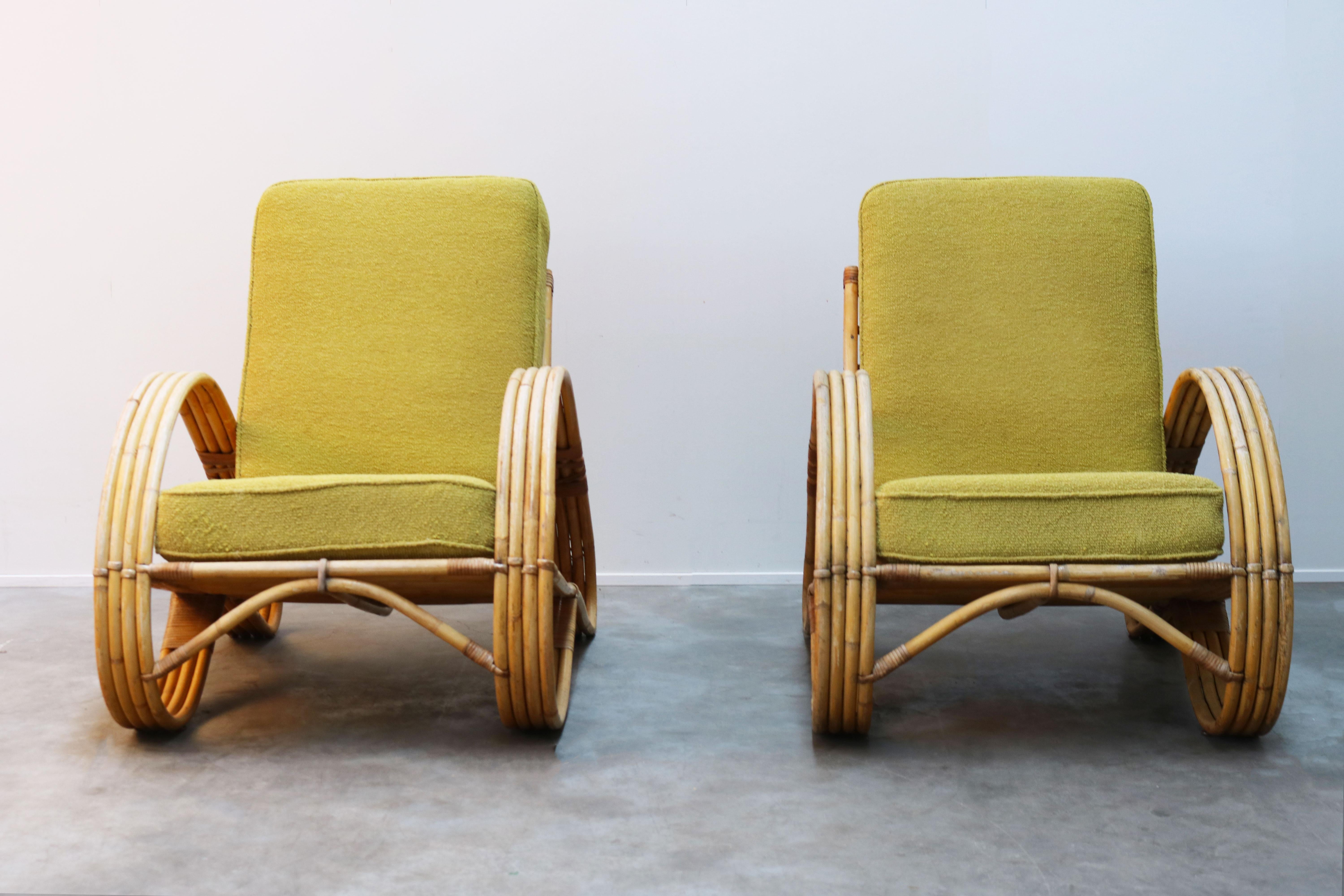 Pair of Vintage Design Rattan Lounge Chairs Designed by Rohe Noordwolde, 1950 1