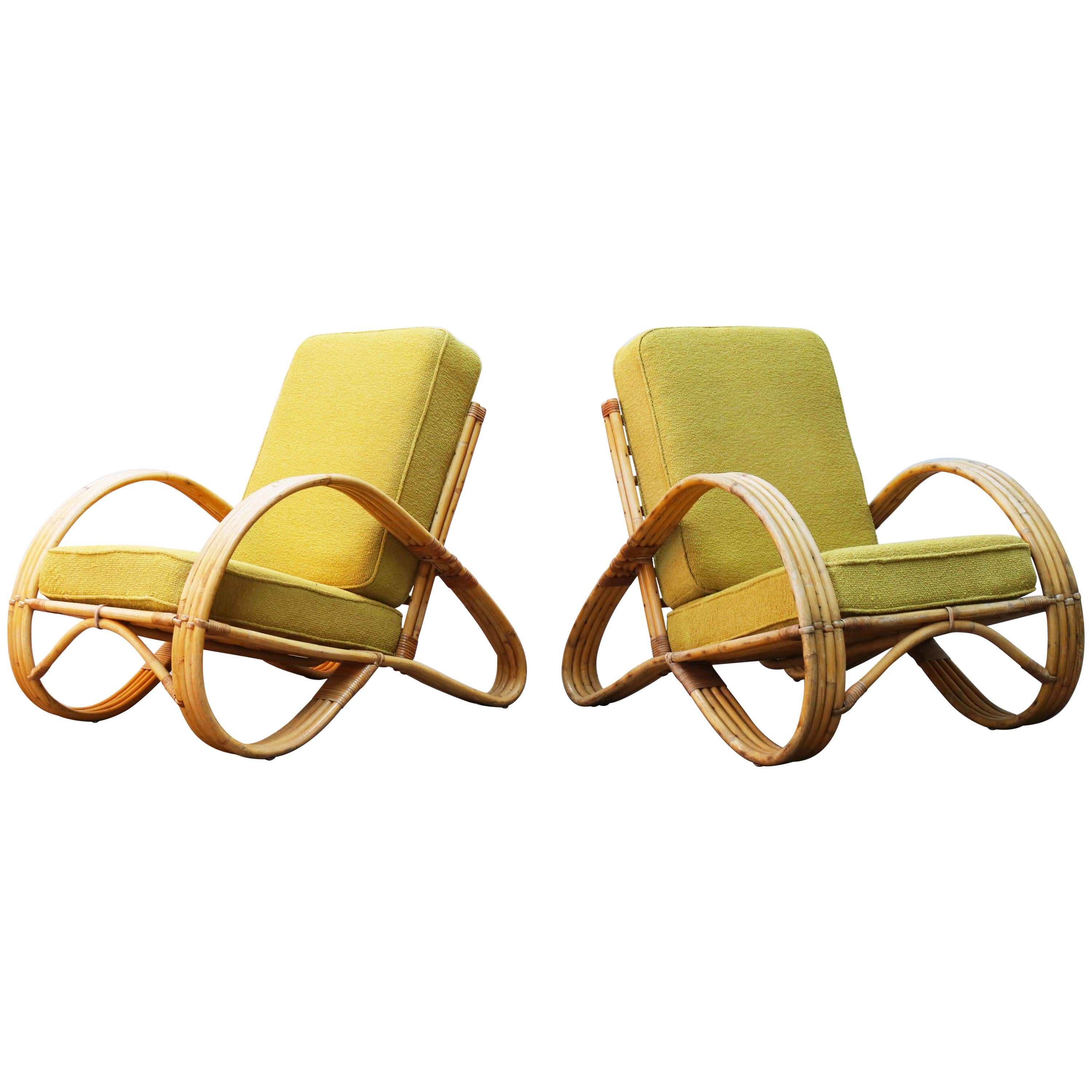Pair of Vintage Design Rattan Lounge Chairs Designed by Rohe Noordwolde, 1950