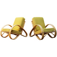 Pair of Vintage Design Rattan Lounge Chairs Designed by Rohe Noordwolde, 1950