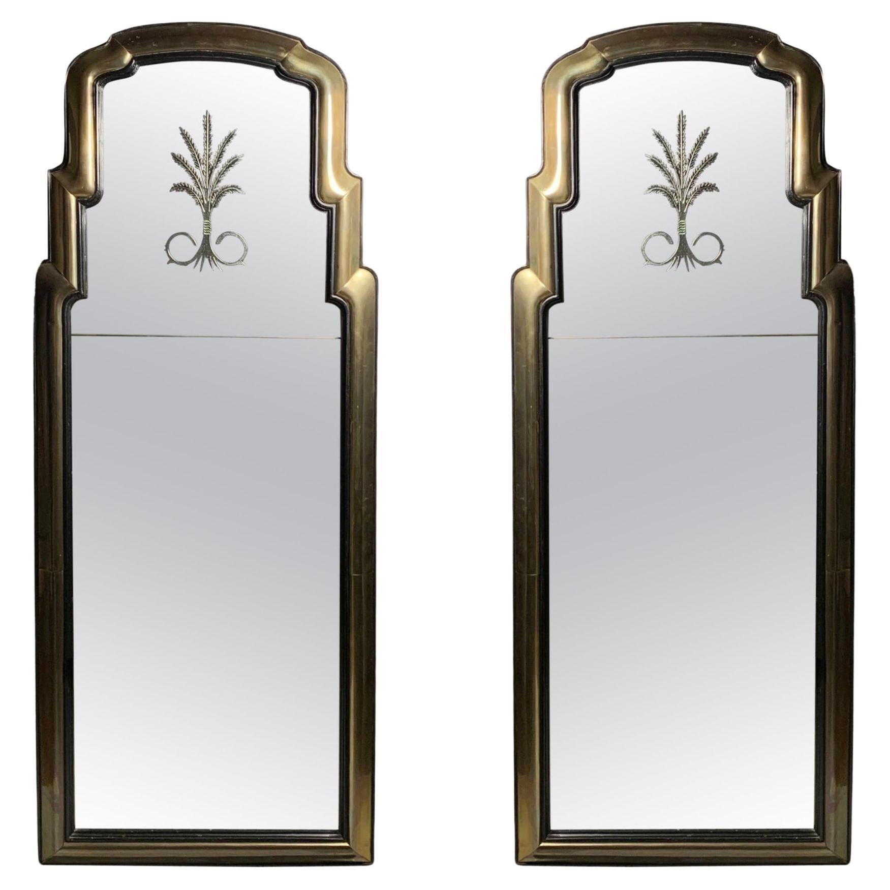 Pair of Vintage Designer Brass Waterfall Mirrors by Chapman /Etched Plume Design