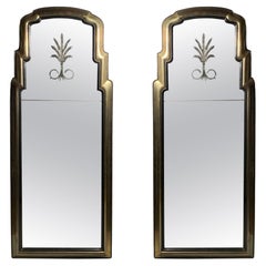 Pair of Vintage Designer Brass Waterfall Mirrors by Chapman /Etched Plume Design