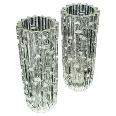 Pair Of Vintage Designer Vases, Czech, Bohemian Art Glass, Flower Sleeve, C.1960