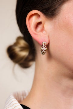 Pair of Vintage Diamond Ruby 18k Yellow Gold Cheetah Earrings