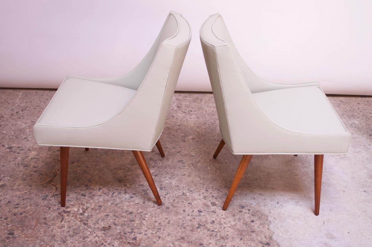 Mid-20th Century Pair of Vintage Diminutive Walnut and Leather Slipper Chairs by Milo Baughman For Sale